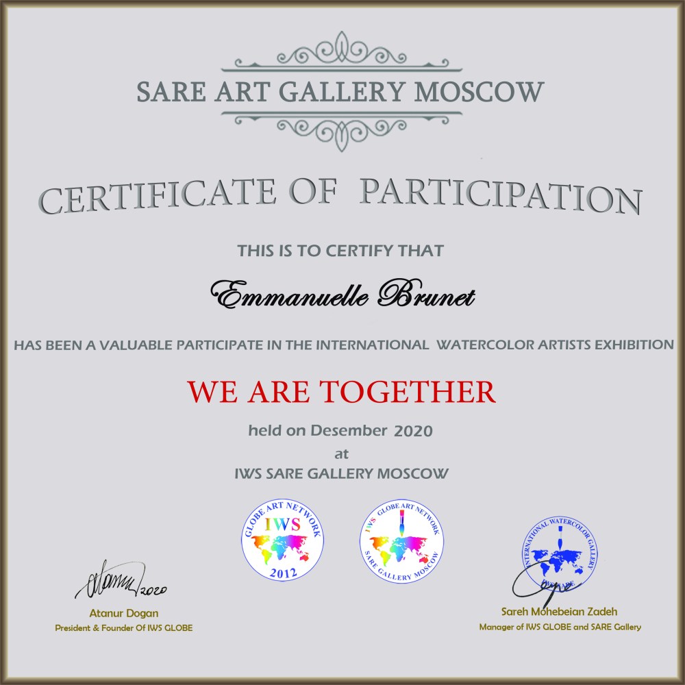 sareh gallery certificat Emmanuelle Brunet